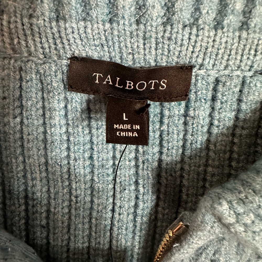 Talbots Teal-Blue Zip Front Cable-Knit Cardigan - NWT - Picture 4 of 5